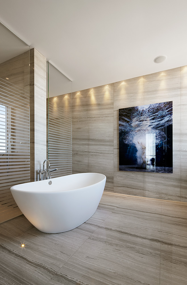 Contemporary penthouse design master bath tub