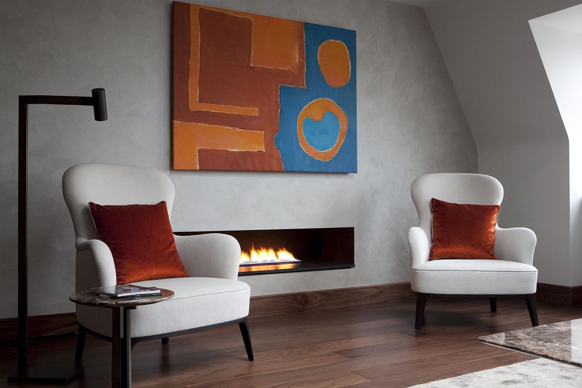 staffan tollgard contemporary penthouse living room fireplace