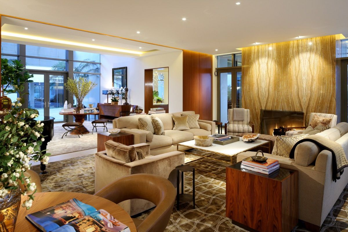 Contemporary hillside luxury estate living room