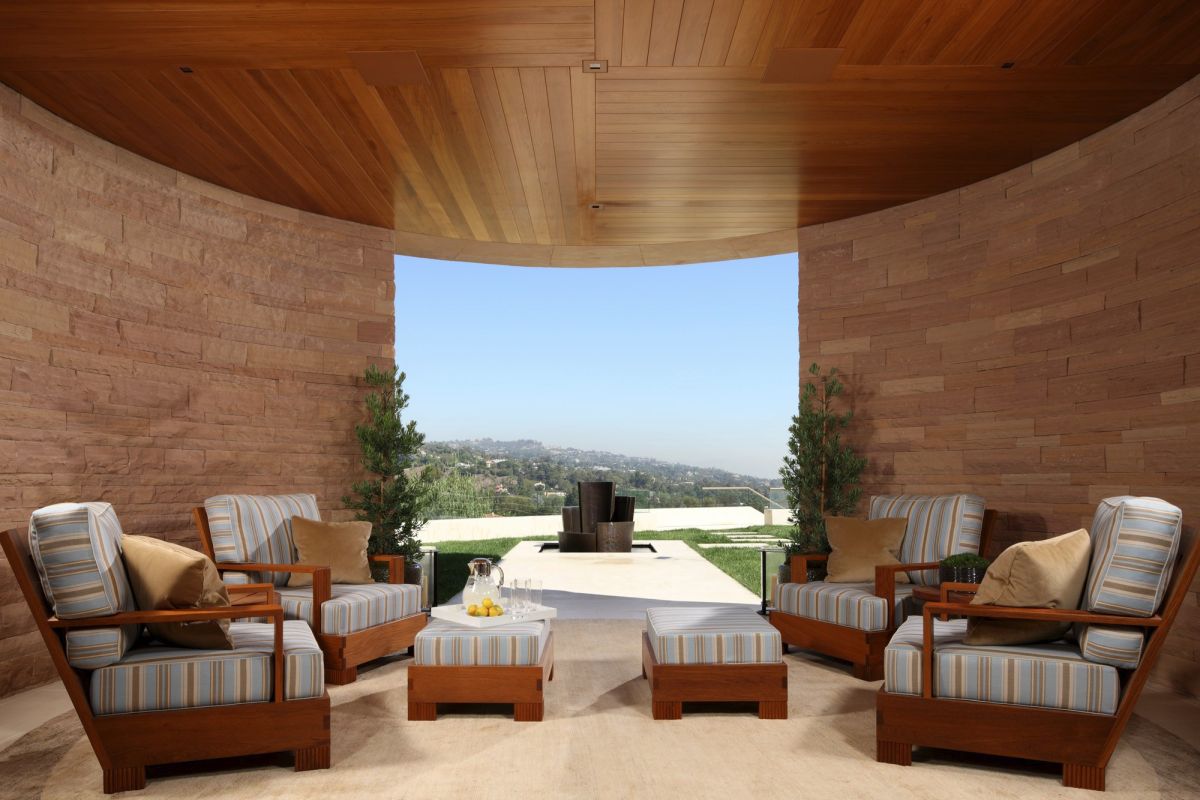 Contemporary hillside luxury estate outdoor lounge