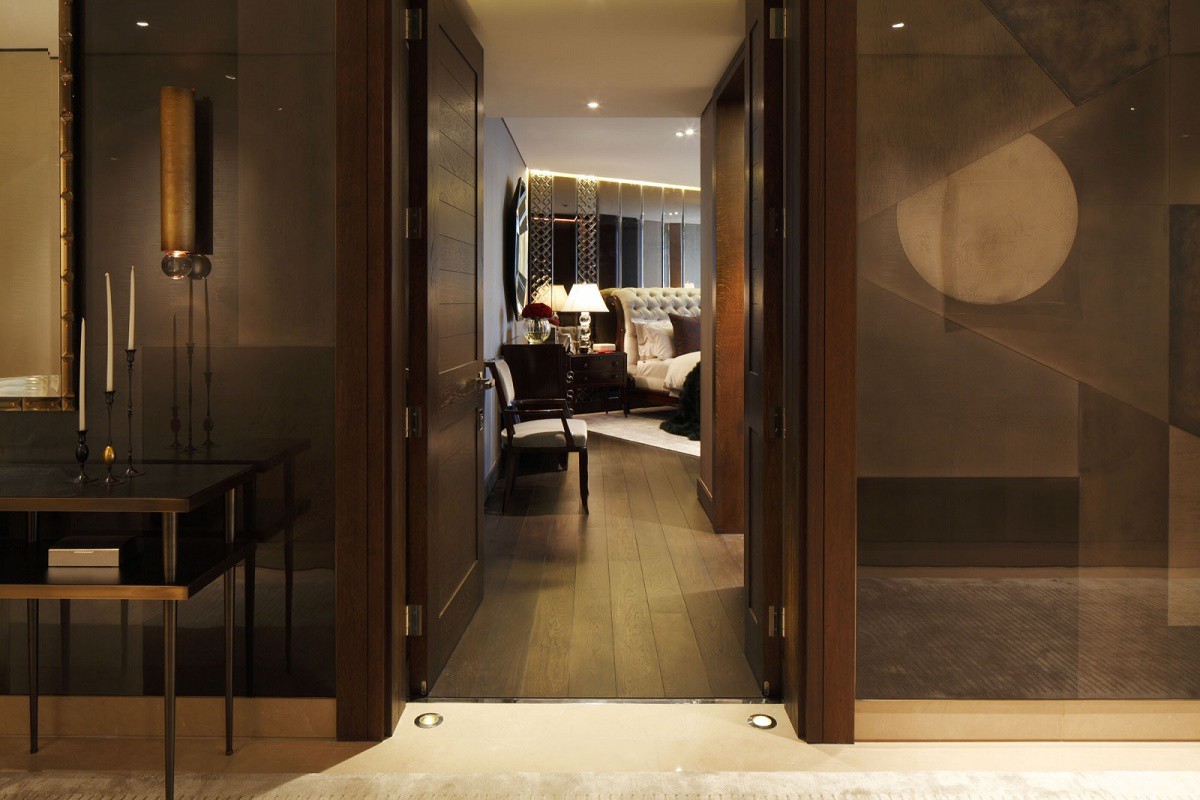 casa forma one hyde park bedroom entry with bespoke design wall panels